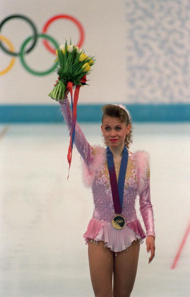 Sport. 1994 Winter Olympic Games. Lillehammer, Norway. Ice Skating. Ladies Figure Skating Singles. The medal ceremony, Oksana Baiul, Ukraine (Gold).